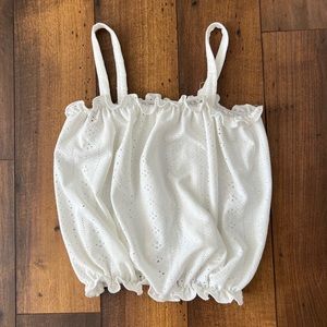 White lace cropped ruffle tank top